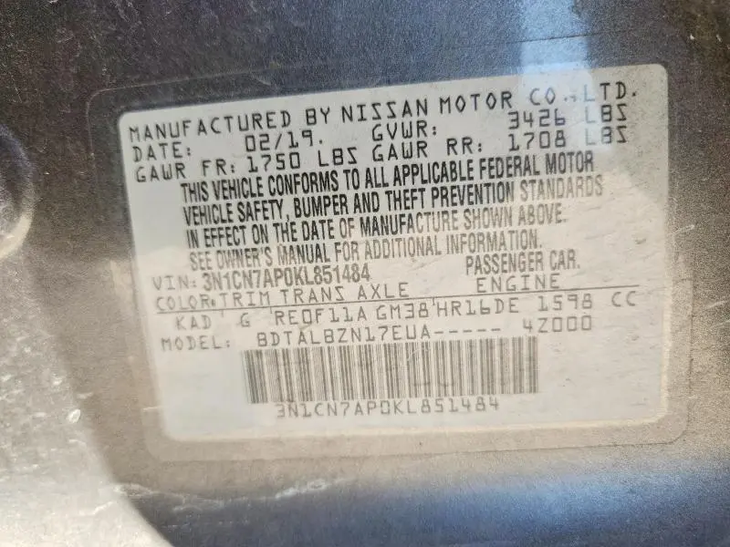2019 NISSAN VERSA SV  