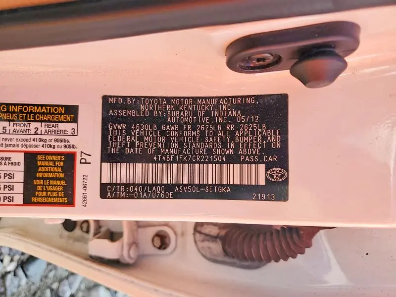 2012 TOYOTA CAMRY XLE  