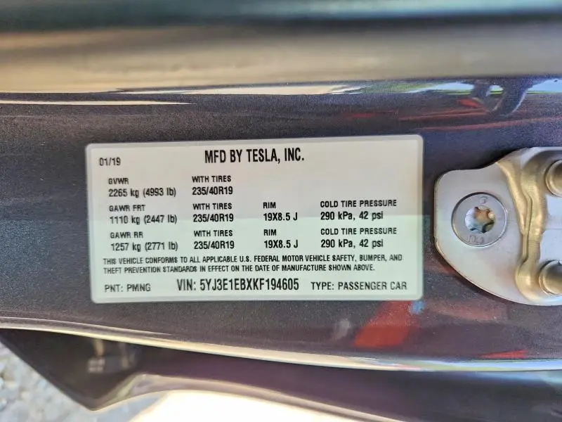 2019 TESLA MODEL 3   