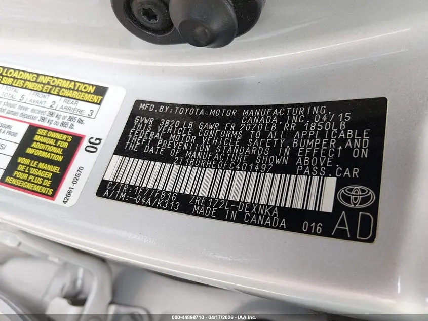 2015 TOYOTA COROLLA LE PLUS