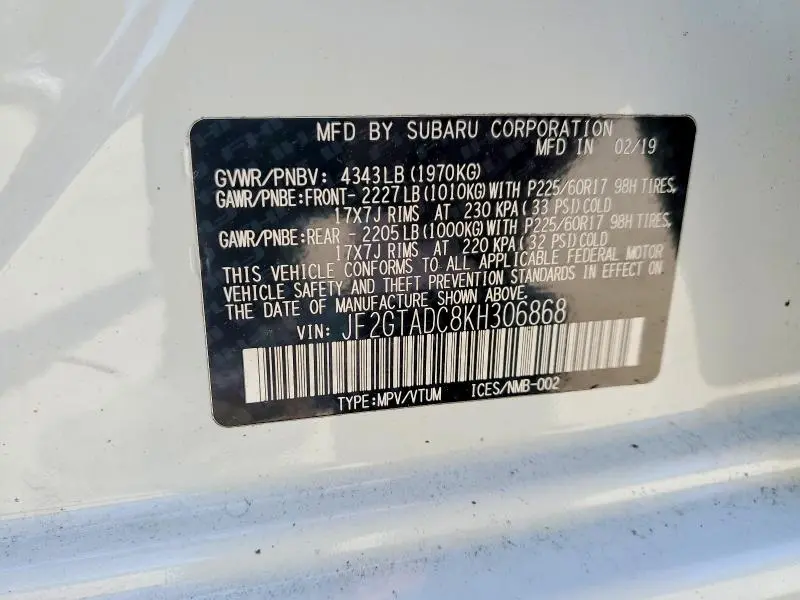 2019 SUBARU CROSSTREK PREMIUM  