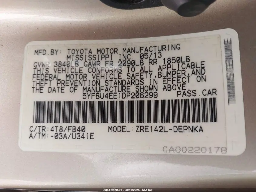 2013 TOYOTA COROLLA LE