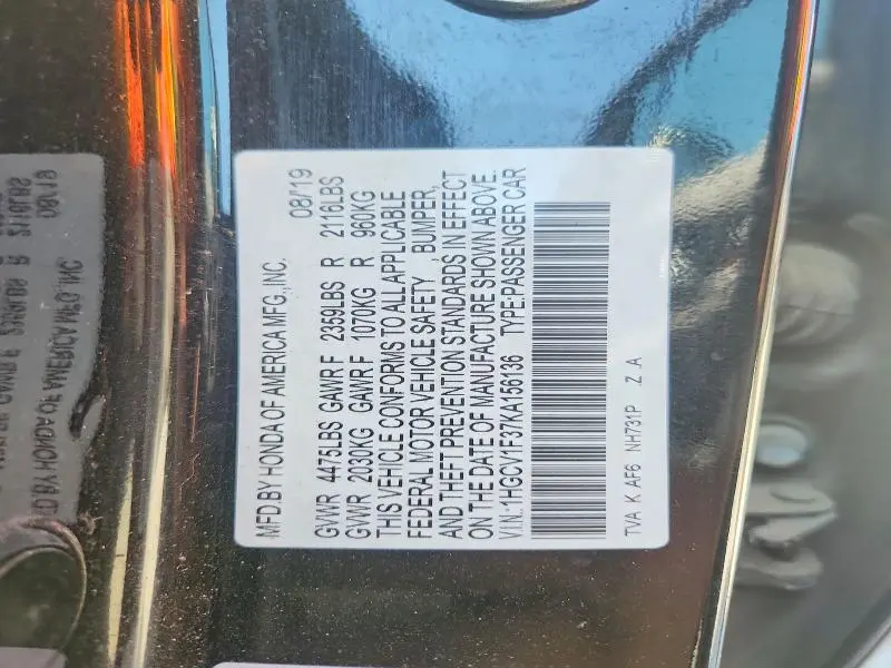 2019 HONDA ACCORD SPORT  