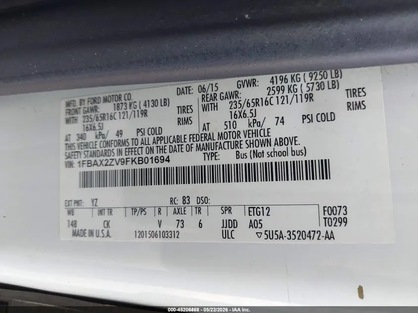 2015 FORD TRANSIT-350 XLT