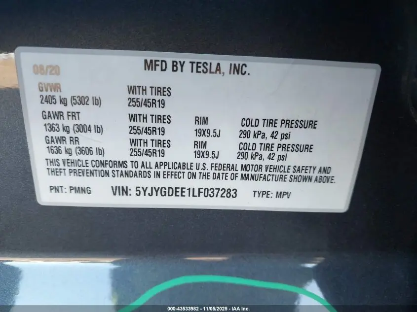 2020 TESLA MODEL Y LONG RANGE DUAL MOTOR ALL-WHEEL DRIVE