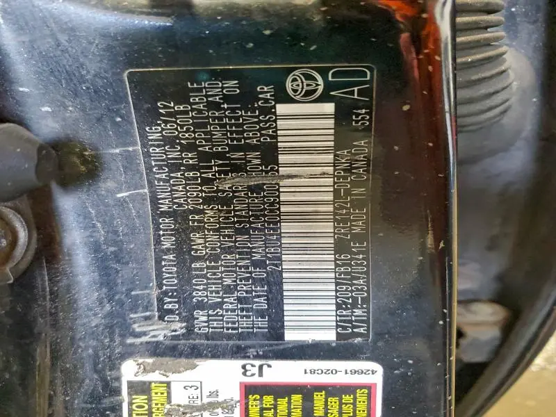 2012 TOYOTA COROLLA BASE  