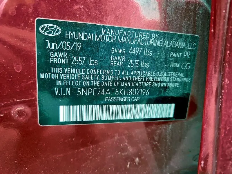 2019 HYUNDAI SONATA SE  