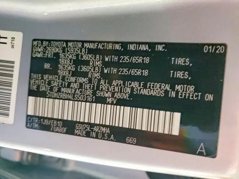2020 TOYOTA HIGHLANDER XLE  