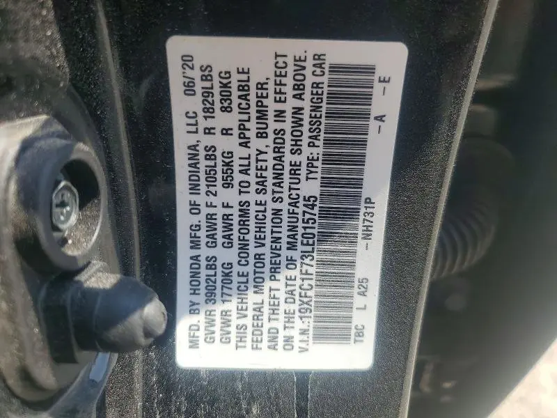 2020 HONDA CIVIC EXL  