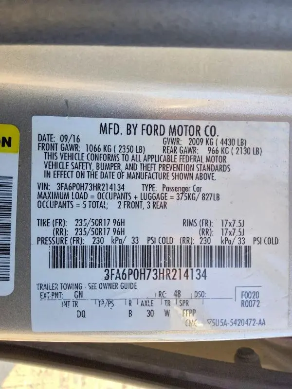 2017 FORD FUSION SE  