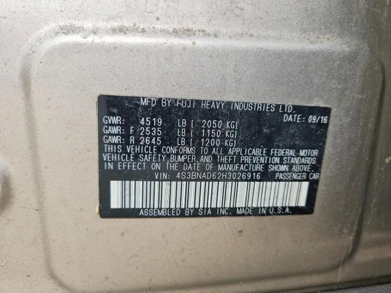 2017 SUBARU LEGACY 2.5I PREMIUM  
