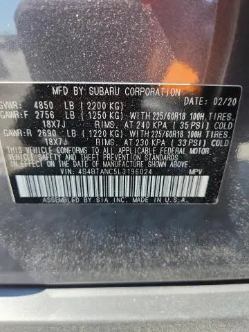 2020 SUBARU OUTBACK LIMITED  