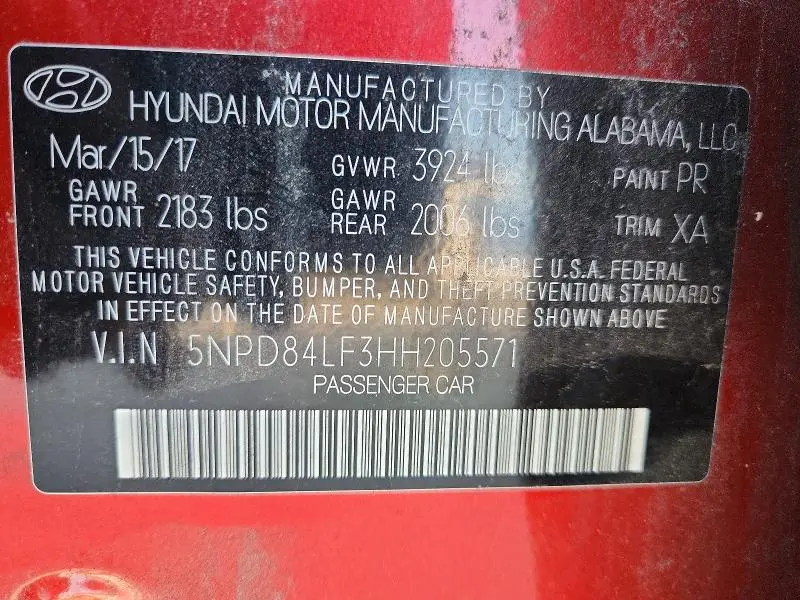 2017 HYUNDAI ELANTRA LIMITED  