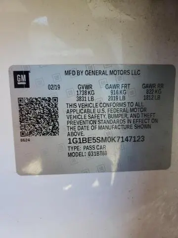 2019 CHEVROLET CRUZE LT