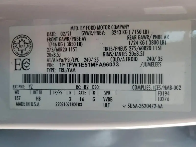 2021 FORD F150 SUPERCREW  