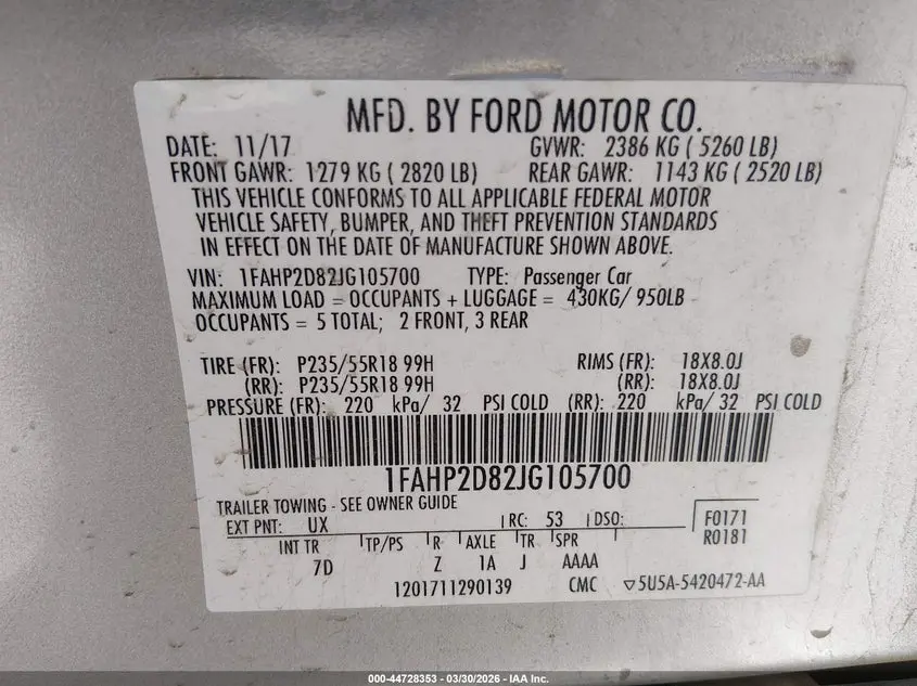 2018 FORD TAURUS SE