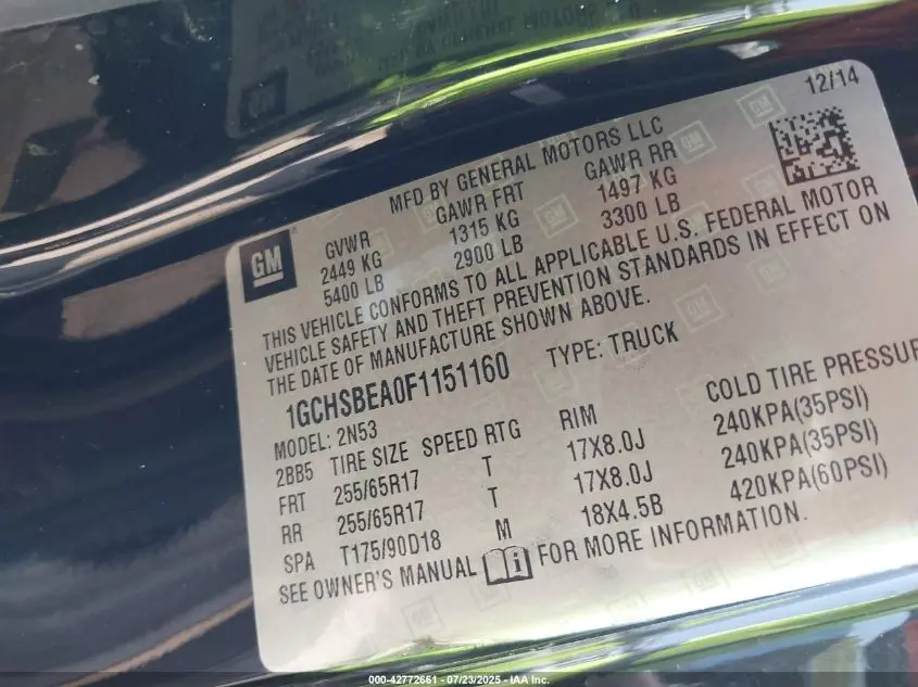 2015 CHEVROLET COLORADO LT