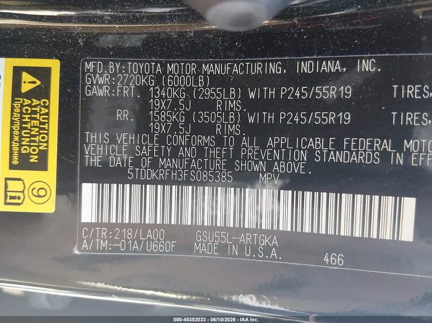 2015 TOYOTA HIGHLANDER LIMITED PLATINUM V6