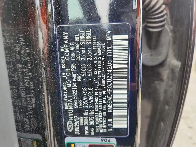 2018 HYUNDAI SANTA FE SE  