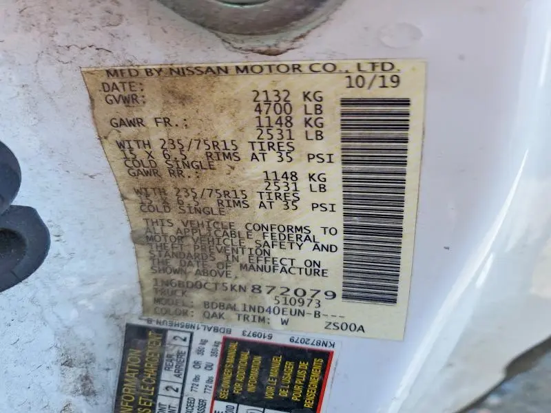 2019 NISSAN FRONTIER S  