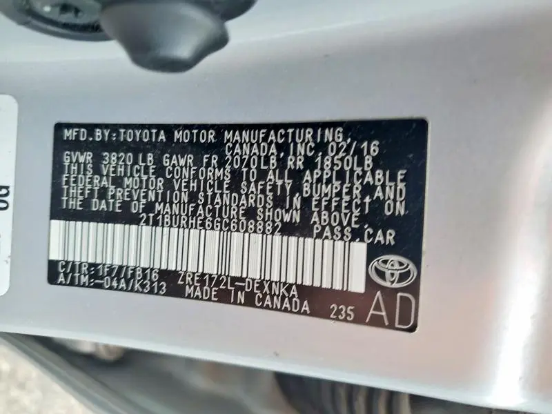 2016 TOYOTA COROLLA LE  