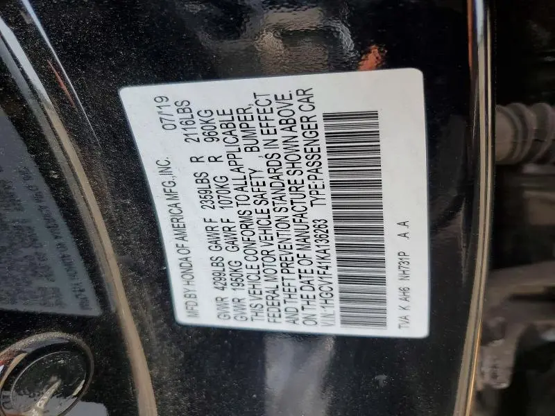 2019 HONDA ACCORD EX  