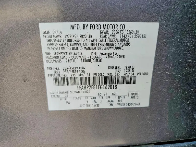 2014 FORD TAURUS LIMITED  