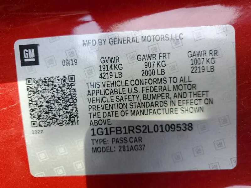 2020 CHEVROLET CAMARO LS  