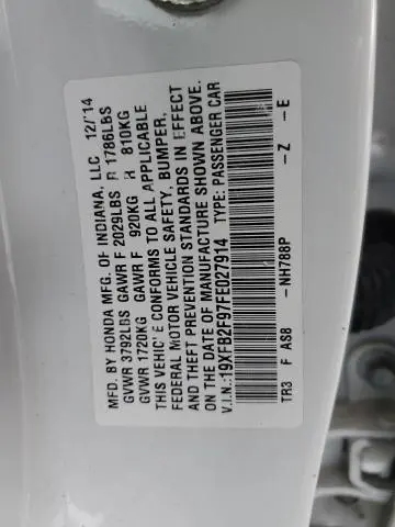 2015 HONDA CIVIC EXL  