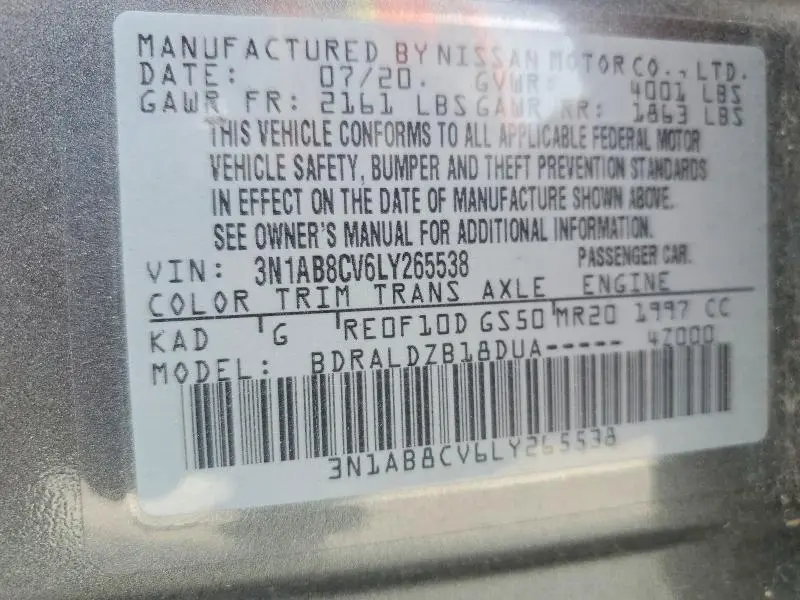 2020 NISSAN SENTRA SV  