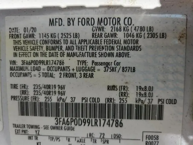 2020 FORD FUSION TITANIUM  