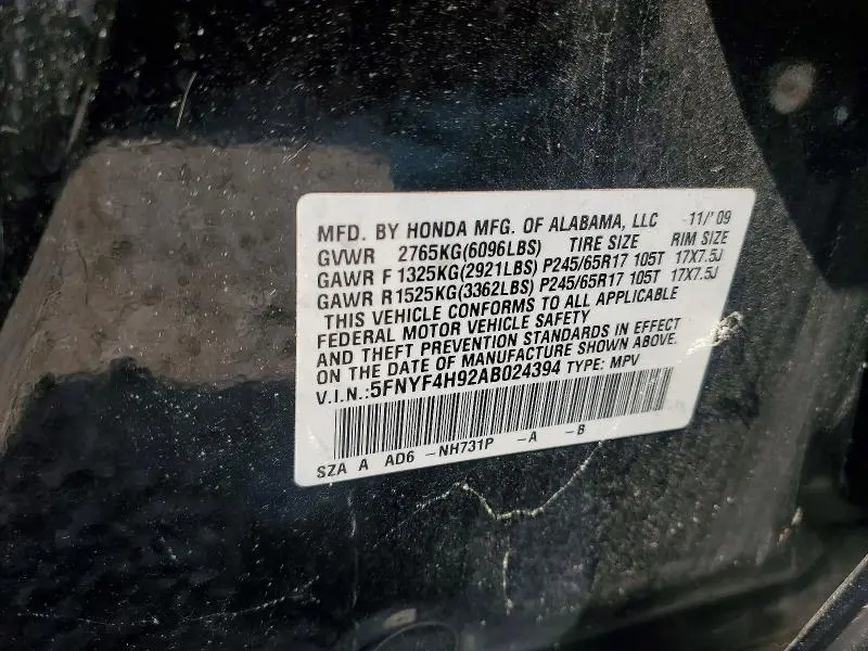 2010 HONDA PILOT TOURING  