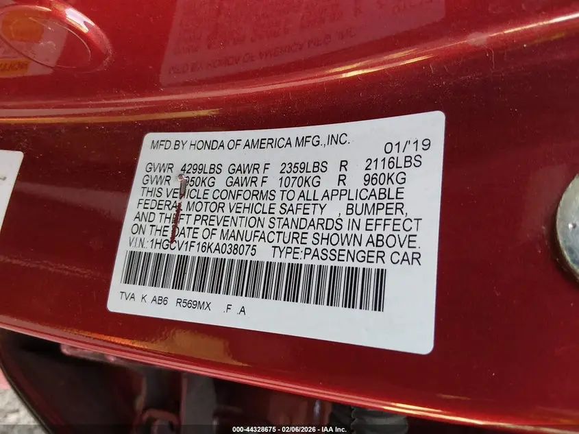 2019 HONDA ACCORD LX