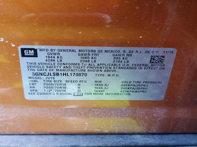 2017 CHEVROLET TRAX 1LT  