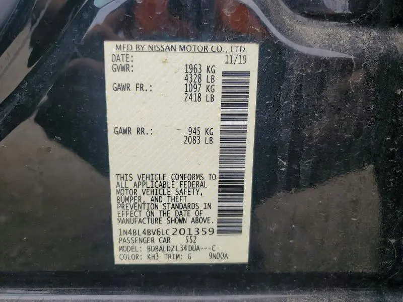2020 NISSAN ALTIMA S  