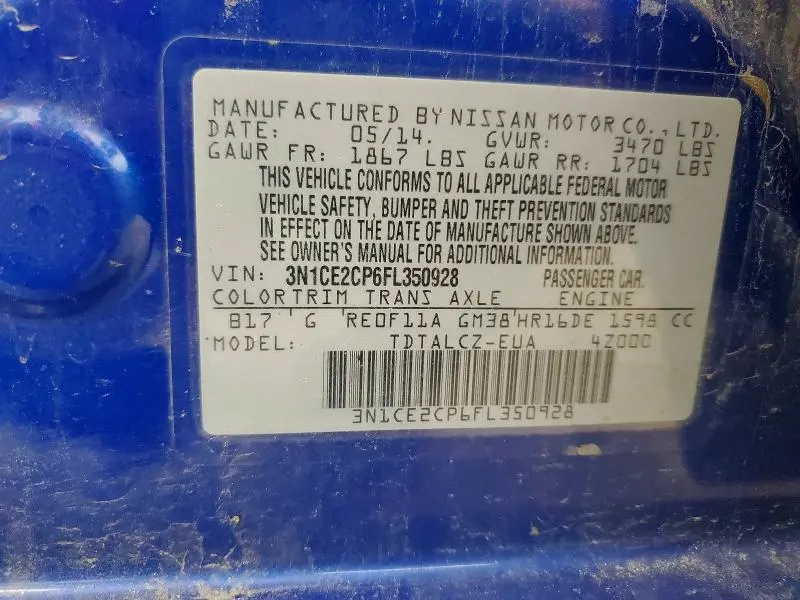 2015 NISSAN VERSA NOTE S PLUS  