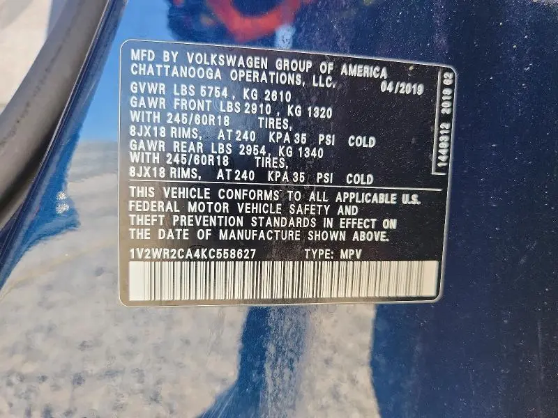 2019 VOLKSWAGEN ATLAS SE  