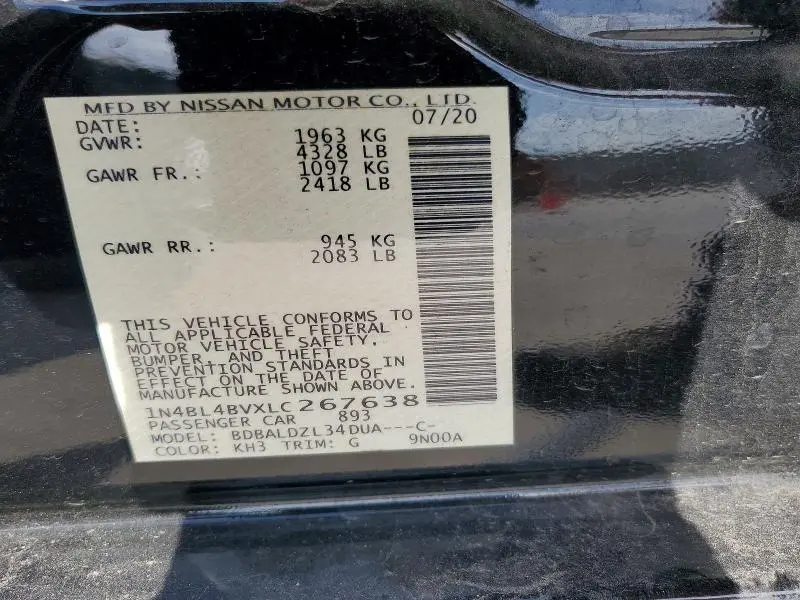 2020 NISSAN ALTIMA 2.5 S  