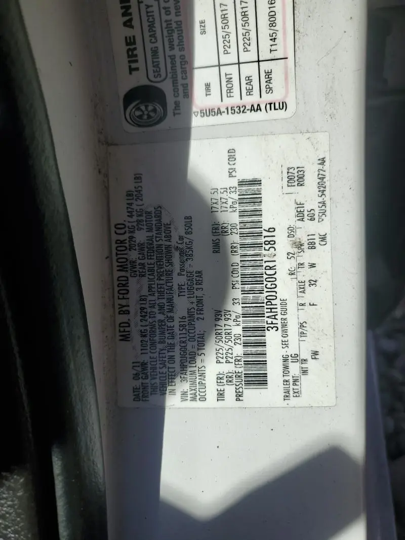 2012 FORD FUSION SEL  