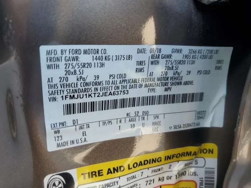 2018 FORD EXPEDITION LIMITED  