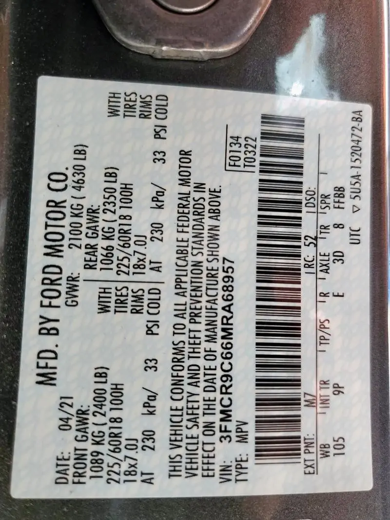 2021 FORD BRONCO SPORT OUTER BANKS  