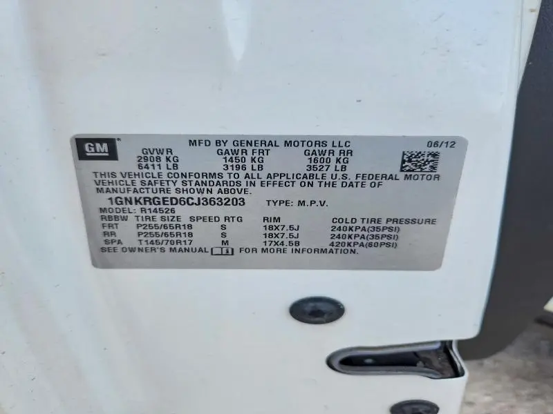 2012 CHEVROLET TRAVERSE LT  