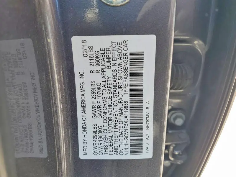 2018 HONDA ACCORD EXL  