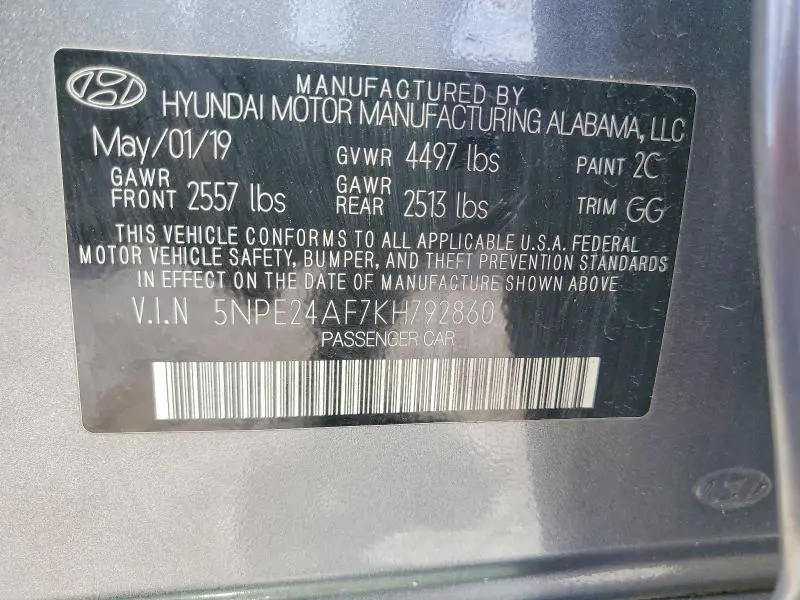 2019 HYUNDAI SONATA SE  