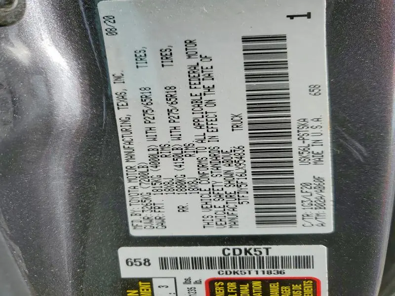 2020 TOYOTA TUNDRA CREWMAX SR5  