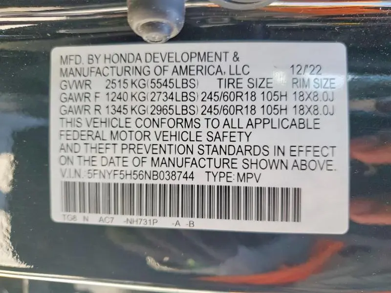 2022 HONDA PILOT EXL  
