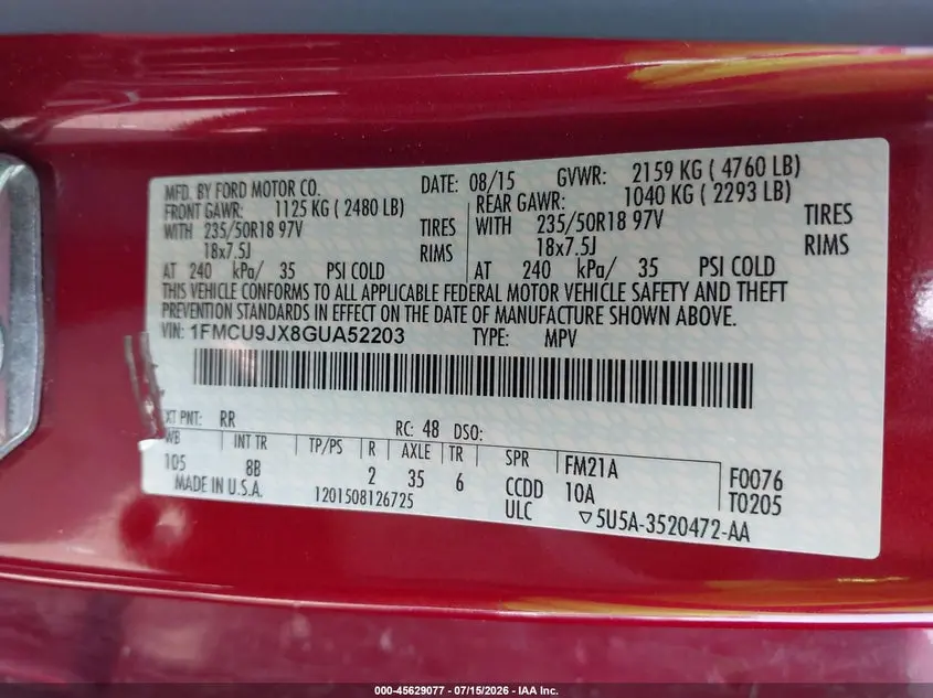 2016 FORD ESCAPE TITANIUM