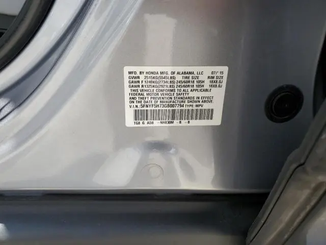 2016 HONDA PILOT EXLN  