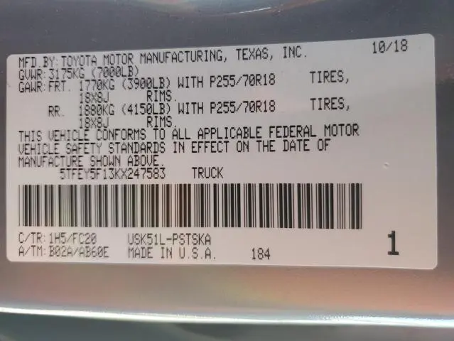 2019 TOYOTA TUNDRA CREWMAX SR5  