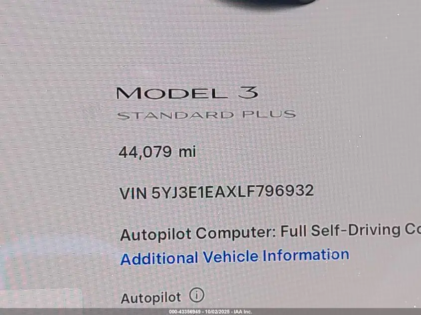 2020 TESLA MODEL 3 STANDARD RANGE PLUS REAR-WHEEL DRIVE/STANDARD RANGE REAR-WHEEL DRIVE